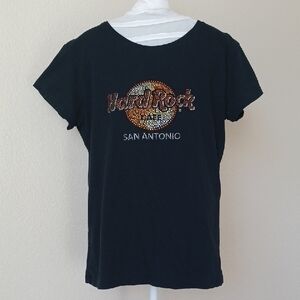 Hard Rock Cafe San Antonio 100% Cotton T-shirt Black, Womens Fit Size Large